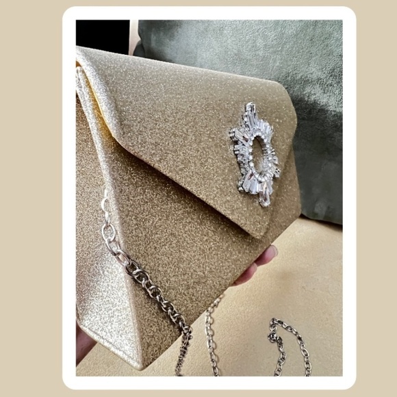 NWT Gold Glitter & Rhinestone Accent Envelope Evening/Clutch/Crossbody Bag - Picture 13 of 14